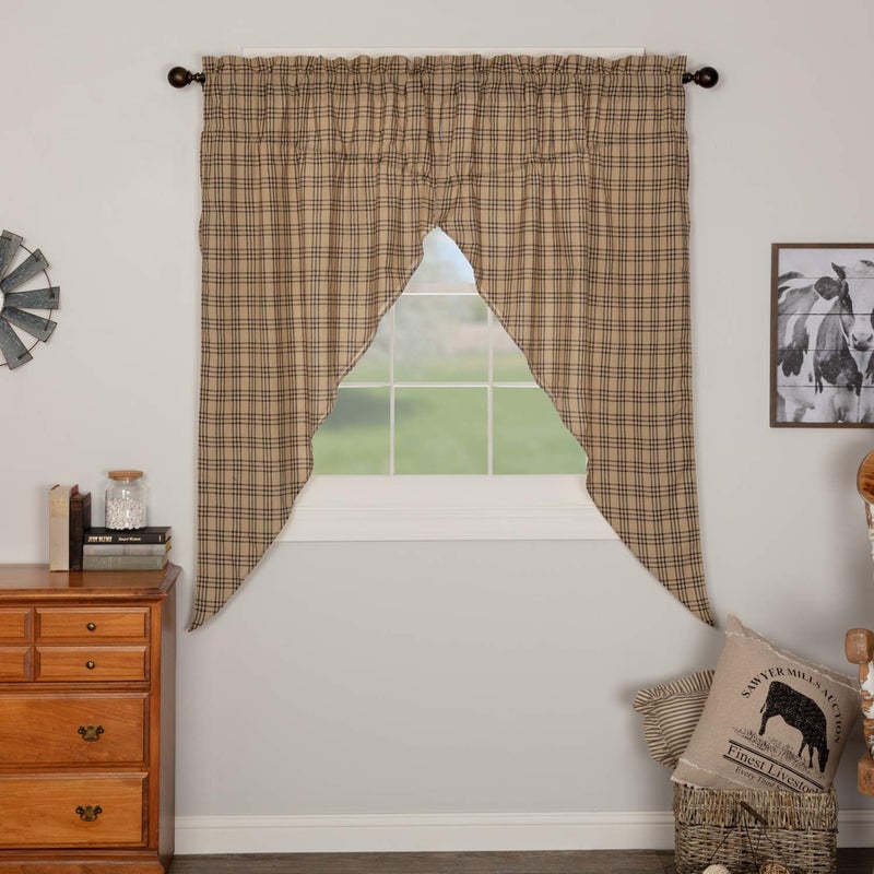 VHC Brands Farmhouse Window Curtains-Sawyer Mill Tan Prairie Panel Pair, One Size, Charcoal Black - Image 1